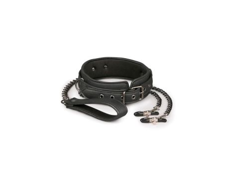 Wiązania-Leather Collar With Nipple Chains - 2