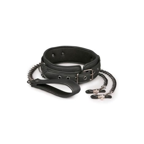 Wiązania-Leather Collar With Nipple Chains - 2