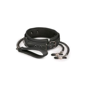 Wiązania-Leather Collar With Nipple Chains - image 2