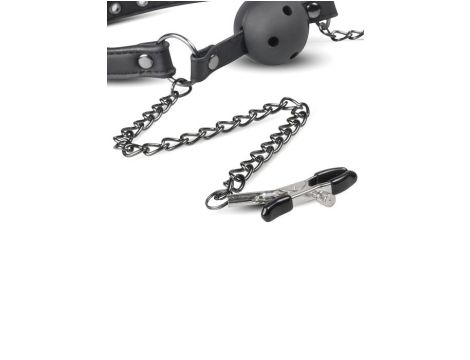 Knebel-Open Ball Gag With Nipple Clamps - 3