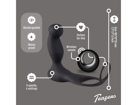 Teazers Cock & Ball Ring Prostate Vibrator with Remote Control - 10