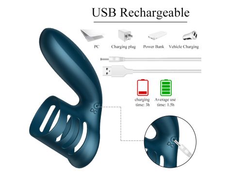 Wibrator-Silicone Ring Blue USB 7 Function - 5