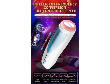 Masturbator-Vibrating, Rotating and Flashing Masturbation USB 10+10 Function / Talk Mode - 10