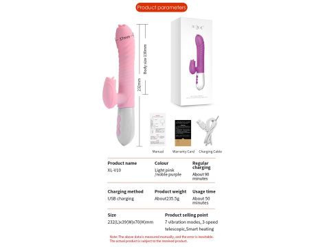 Wibrator-Silicone Vibrator USB 7 Function and Thrusting Function / Heating, pink - 17