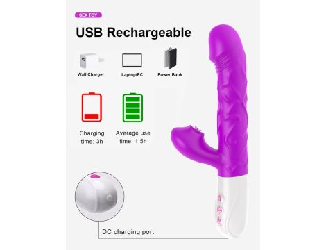 Wibrator- SiliconeTongue Vibrator, USB 10 Function - 6