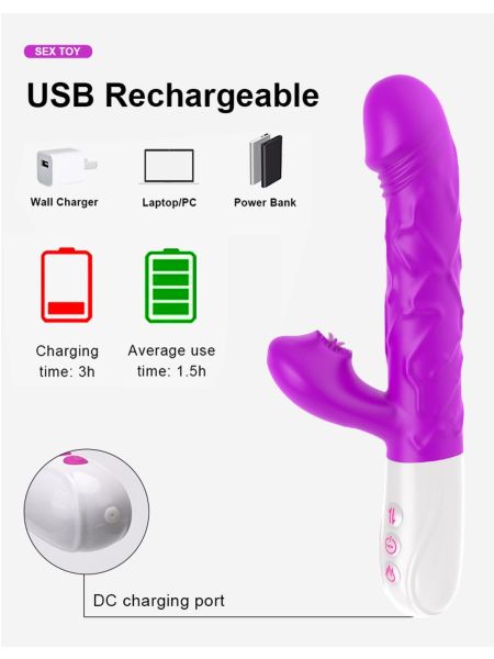 Wibrator- SiliconeTongue Vibrator, USB 10 Function - 6