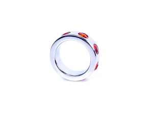 Pierścień-Metal Cock Ring with Red Diamonds Small - image 2