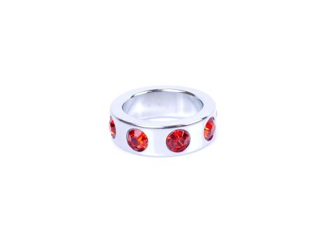 Pierścień-Metal Cock Ring with Red Diamonds Small - 4