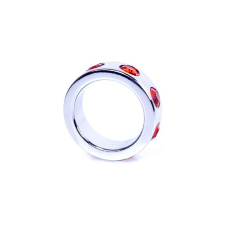 Pierścień-Metal Cock Ring with Red Diamonds Small - 2