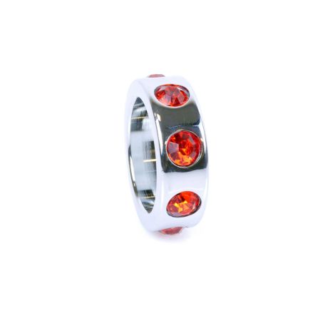 Pierścień-Metal Cock Ring with Red Diamonds Small - 3