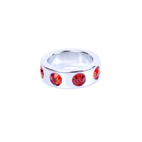 Pierścień-Metal Cock Ring with Red Diamonds Small - 4