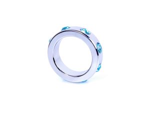 Pierścień-Metal Cock Ring with Light Blue Diamonds Medium - image 2