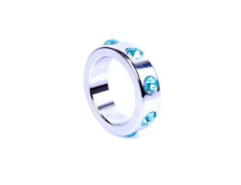 Pierścień-Metal Cock Ring with Light Blue Diamonds Medium