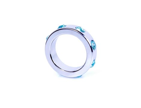 Pierścień-Metal Cock Ring with Light Blue Diamonds Medium - 2