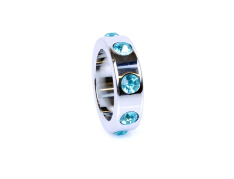 Pierścień-Metal Cock Ring with Light Blue Diamonds Medium - 3