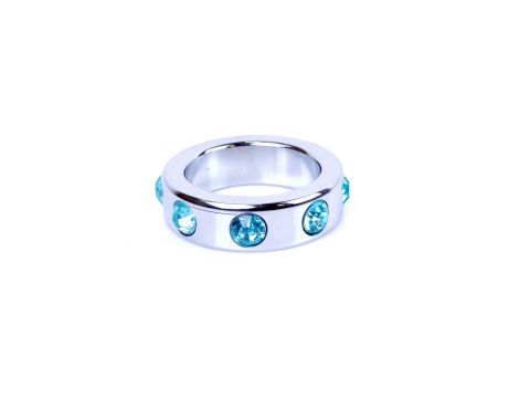 Pierścień-Metal Cock Ring with Light Blue Diamonds Medium - 4