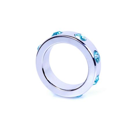 Pierścień-Metal Cock Ring with Light Blue Diamonds Medium - 2