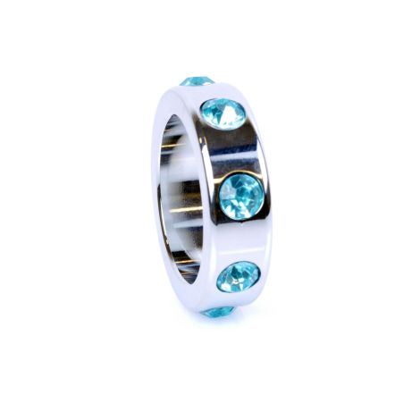 Pierścień-Metal Cock Ring with Light Blue Diamonds Medium - 3