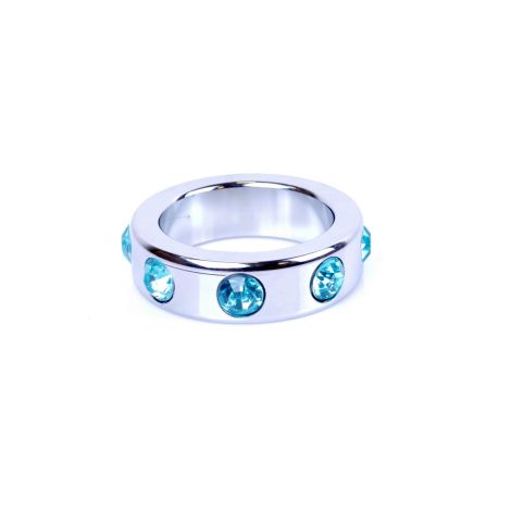 Pierścień-Metal Cock Ring with Light Blue Diamonds Medium - 4