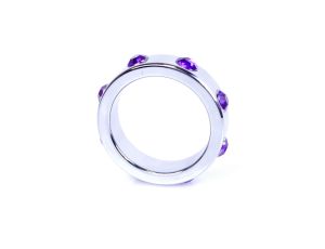 Pierścień-Metal Cock Ring with Purple Diamonds Large - image 2