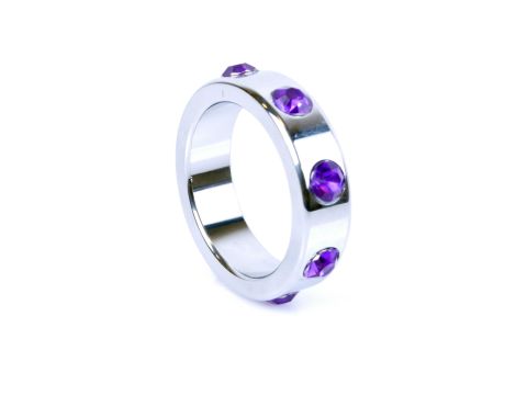 Pierścień-Metal Cock Ring with Purple Diamonds Large