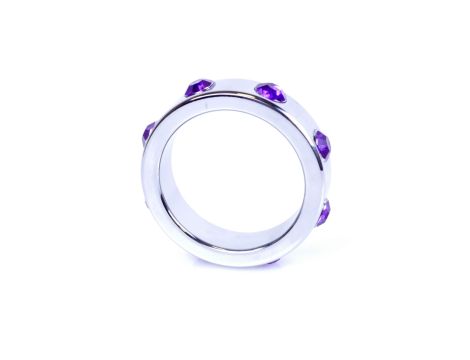 Pierścień-Metal Cock Ring with Purple Diamonds Large - 2