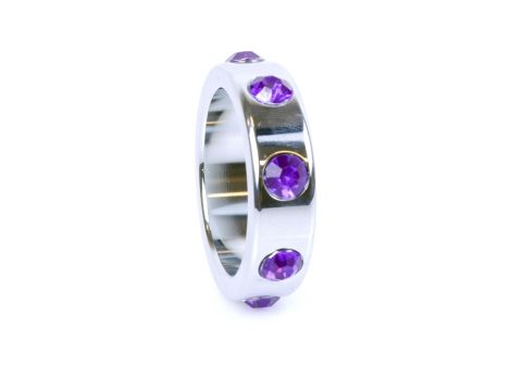 Pierścień-Metal Cock Ring with Purple Diamonds Large - 3