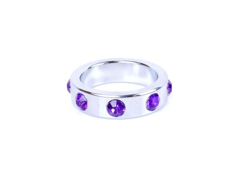 Pierścień-Metal Cock Ring with Purple Diamonds Large - 4