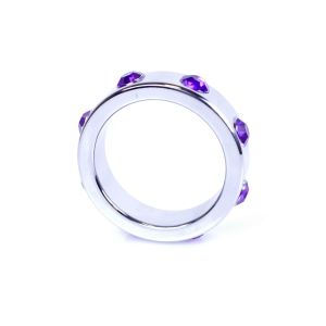 Pierścień-Metal Cock Ring with Purple Diamonds Large - image 2