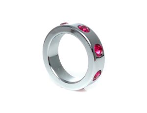 Pierścień-Metal Cock Ring with Pink Diamonds Medium