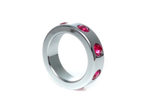 Pierścień-Metal Cock Ring with Pink Diamonds Medium