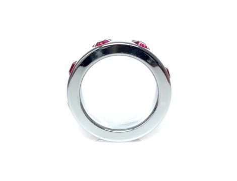 Pierścień-Metal Cock Ring with Pink Diamonds Medium - 2