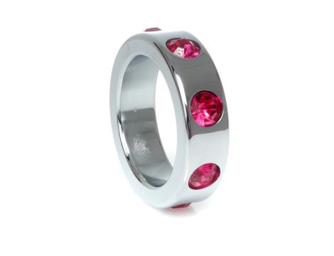 Pierścień-Metal Cock Ring with Pink Diamonds Medium - 3