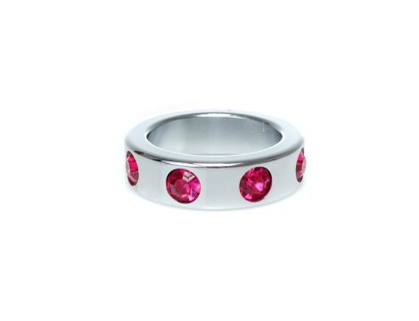 Pierścień-Metal Cock Ring with Pink Diamonds Medium - 4