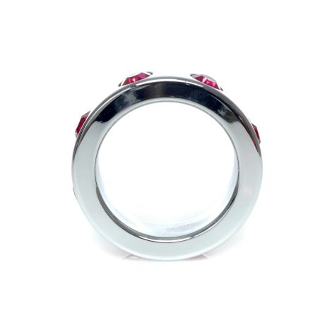 Pierścień-Metal Cock Ring with Pink Diamonds Medium - 2