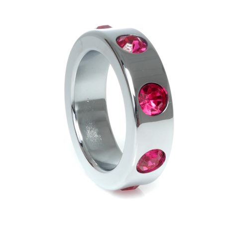 Pierścień-Metal Cock Ring with Pink Diamonds Medium - 3