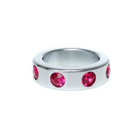 Pierścień-Metal Cock Ring with Pink Diamonds Medium - 4