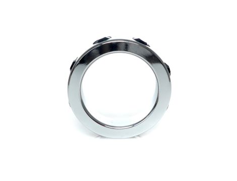 Pierścień-Metal Cock Ring with Black Diamonds Medium - 2