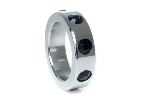 Pierścień-Metal Cock Ring with Black Diamonds Medium - 3