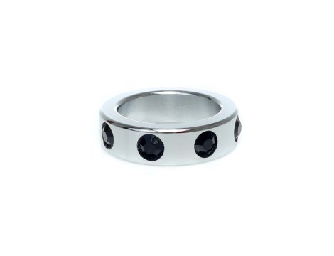 Pierścień-Metal Cock Ring with Black Diamonds Medium - 4