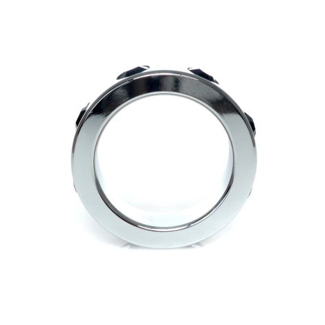 Pierścień-Metal Cock Ring with Black Diamonds Medium - 2