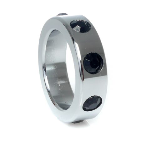 Pierścień-Metal Cock Ring with Black Diamonds Medium - 3