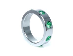 Pierścień-Metal Cock Ring with Green Diamonds Large - image 2