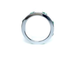 Pierścień-Metal Cock Ring with Green Diamonds Large - image 2