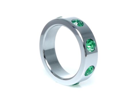 Pierścień-Metal Cock Ring with Green Diamonds Large