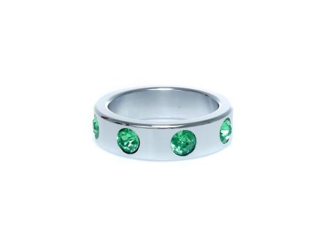 Pierścień-Metal Cock Ring with Green Diamonds Large - 4