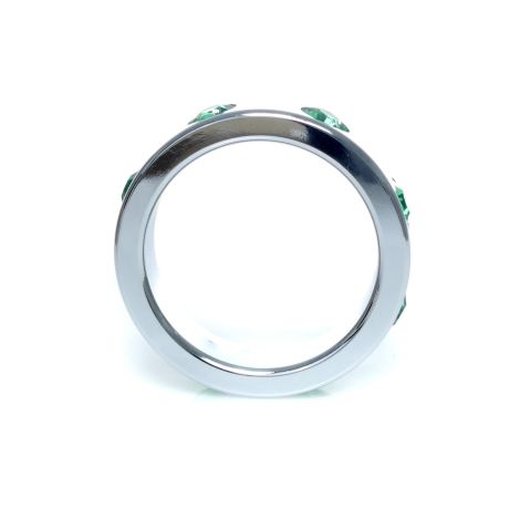 Pierścień-Metal Cock Ring with Green Diamonds Large - 2