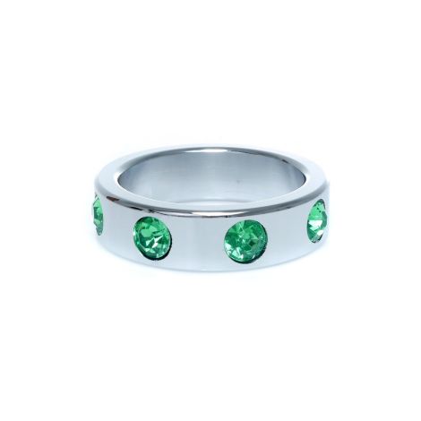 Pierścień-Metal Cock Ring with Green Diamonds Large - 4