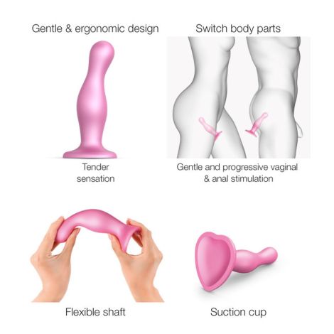 DILDO PLUG CURVY METALLIC SUGAR PINK- S - 5