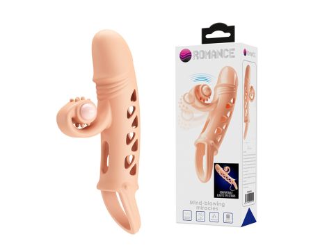 ROMANCE - Penis sleeve,  TPE material,vibration, battery LR41*3, Flesh